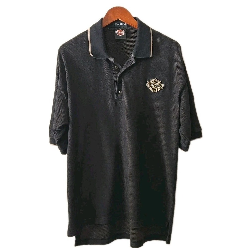 Vtg Harley Davidson Polo Shirt Mens L Inner Harbor Black Sacramento Biker 90s Y2